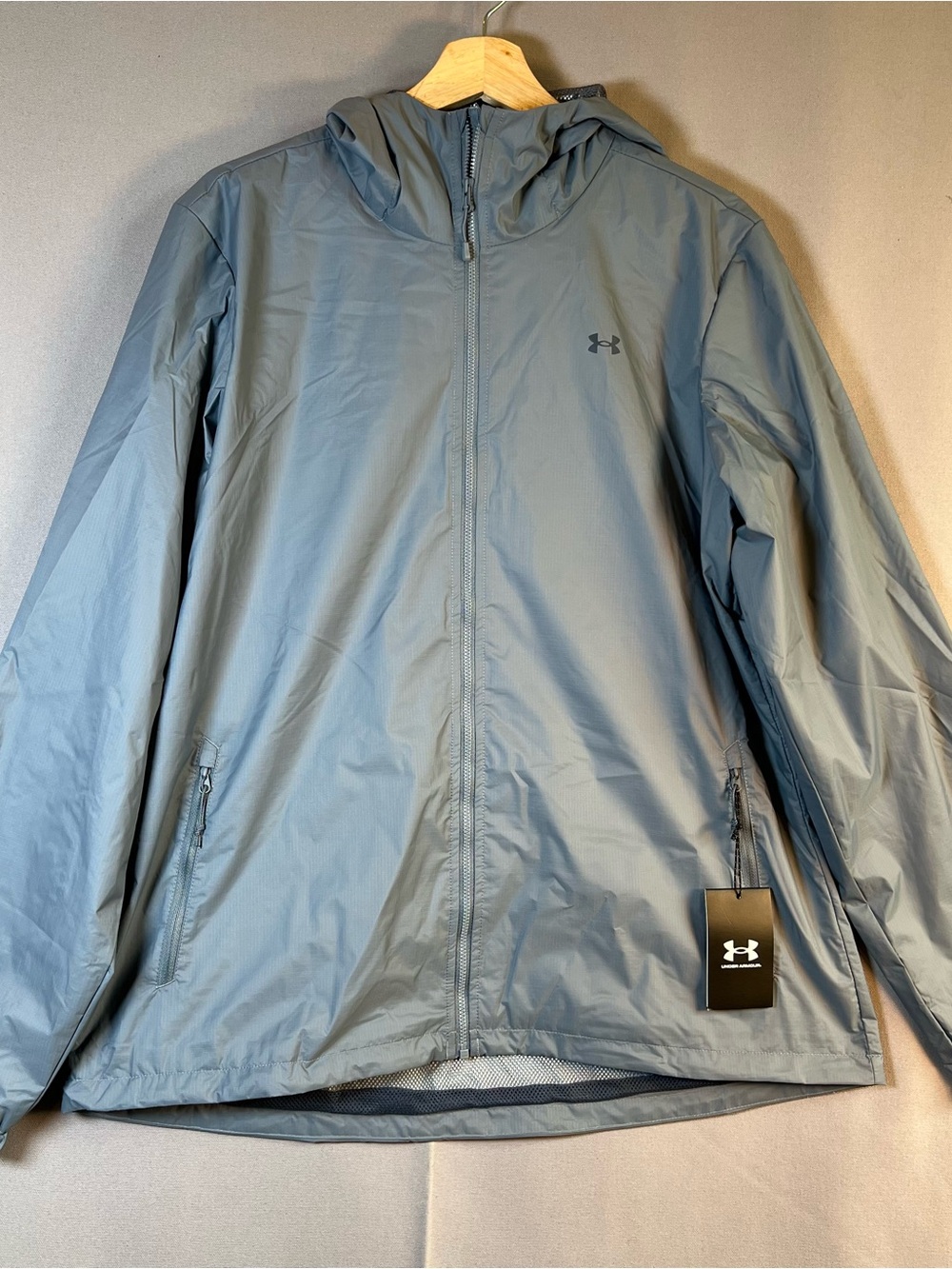 Under Armour Storm Forefront Grey Rain Jacket Women’s XL Windbreaker with Hood